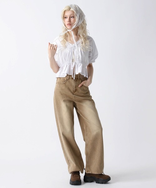 FOREVER 21（フォーエバー トゥエンティーワン）の「【2025SS】フロントリボンコットンパフブラウス（シャツ/ブラウス・レディース・オフホワイト/ブラック/ベージュ・FREE）」の10枚目の写真