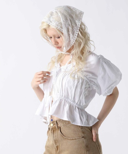 FOREVER 21（フォーエバー トゥエンティーワン）の「【2025SS】フロントリボンコットンパフブラウス（シャツ/ブラウス・レディース・オフホワイト/ブラック/ベージュ・FREE）」の13枚目の写真