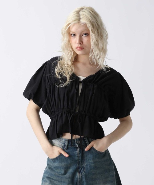 FOREVER 21（フォーエバー トゥエンティーワン）の「【2025SS】フロントリボンコットンパフブラウス（シャツ/ブラウス・レディース・オフホワイト/ブラック/ベージュ・FREE）」の17枚目の写真