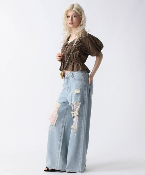 FOREVER 21（フォーエバー トゥエンティーワン）の「【2025SS】フロントリボンコットンパフブラウス（シャツ/ブラウス・レディース・オフホワイト/ブラック/ベージュ・FREE）」の5枚目の写真