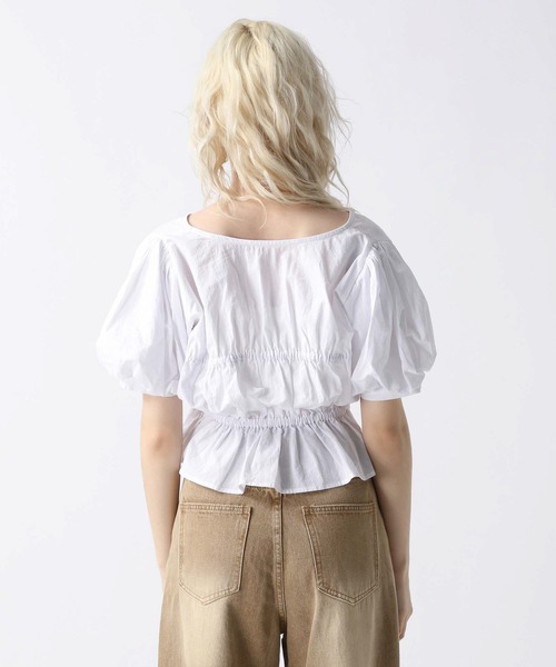 FOREVER 21（フォーエバー トゥエンティーワン）の「【2025SS】フロントリボンコットンパフブラウス（シャツ/ブラウス・レディース・オフホワイト/ブラック/ベージュ・FREE）」の21枚目の写真