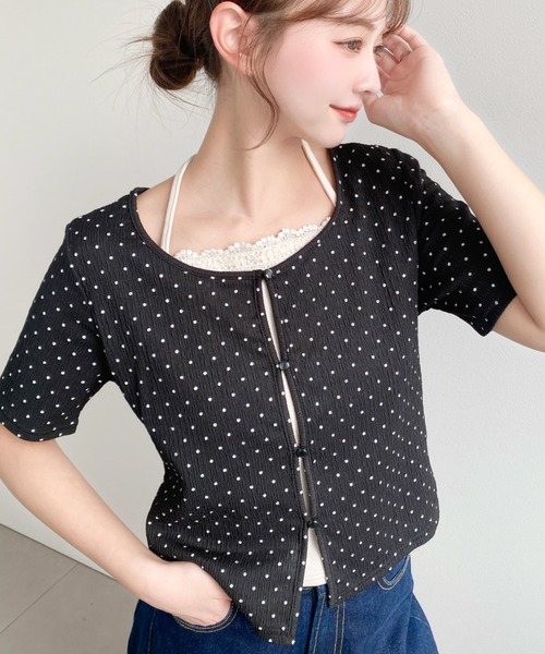 moment+（モーメントプラス）の「キャミレイヤード風半袖カーデトップス（Tシャツ/カットソー・レディース・イエロー系その他/ナチュラル/ホワイト系その他/オフホワイト/ブラック/ブラック系その他・M）」の5枚目の写真