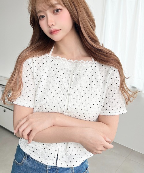 moment+（モーメントプラス）の「キャミレイヤード風半袖カーデトップス（Tシャツ/カットソー・レディース・イエロー系その他/ナチュラル/ホワイト系その他/オフホワイト/ブラック/ブラック系その他・M）」の11枚目の写真