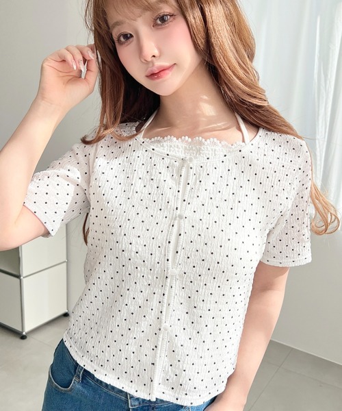 moment+（モーメントプラス）の「キャミレイヤード風半袖カーデトップス（Tシャツ/カットソー・レディース・イエロー系その他/ナチュラル/ホワイト系その他/オフホワイト/ブラック/ブラック系その他・M）」の9枚目の写真