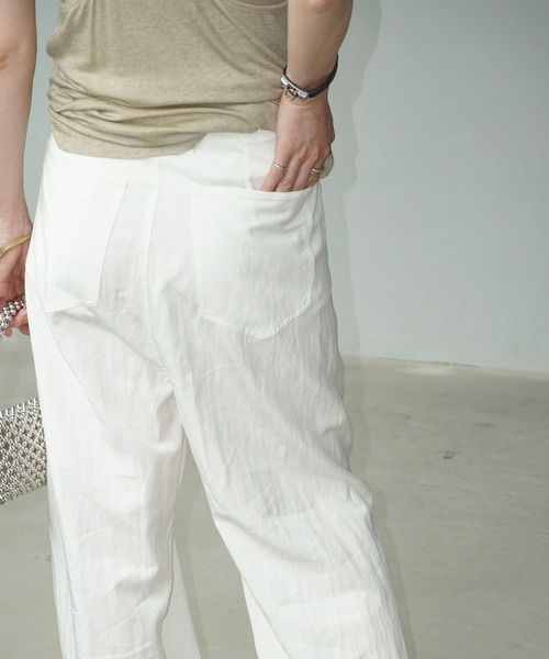 ベルト付き テクスチャー ハイウエストパンツ chw25s068-ファッション