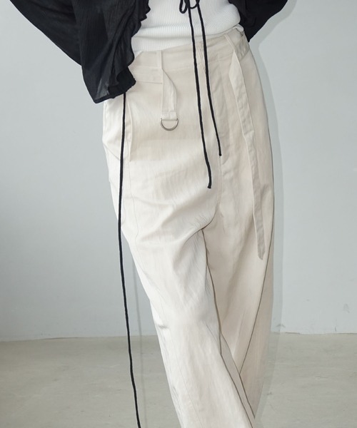 ベルト付き テクスチャー ハイウエストパンツ chw25s068-ファッション