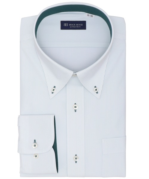 TOKYO SHIRTS(トウキョウシャツ)の「形態安定ノンアイロン ボタンダウン 長袖ストレッチビジネスワイシャツ(大きいサイズ・長いサイズ)(ビジネスシャツ・メンズ・グリーン・首回り39cm-裄丈88cm/首回り41cm-裄丈90cm/首回り42cm-裄丈90cm/首回り43cm-裄丈90cm/首回り45cm-裄丈82cm/首回り45cm-裄丈86cm/首回り45cm-裄丈90cm/首回り47cm-裄丈86cm/首回り47cm-裄丈90cm)」の1枚目の写真