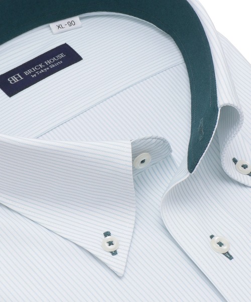TOKYO SHIRTS(トウキョウシャツ)の「形態安定ノンアイロン ボタンダウン 長袖ストレッチビジネスワイシャツ(大きいサイズ・長いサイズ)(ビジネスシャツ・メンズ・グリーン・首回り39cm-裄丈88cm/首回り41cm-裄丈90cm/首回り42cm-裄丈90cm/首回り43cm-裄丈90cm/首回り45cm-裄丈82cm/首回り45cm-裄丈86cm/首回り45cm-裄丈90cm/首回り47cm-裄丈86cm/首回り47cm-裄丈90cm)」の2枚目の写真