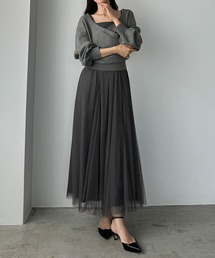 カシュクールニット+ラッフルチュールキャミワンピースSET