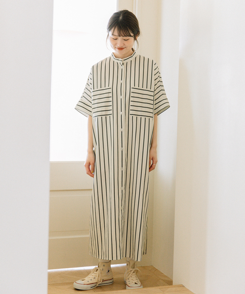 POU DOU DOU（プードゥドゥ）の「ストライプアウトポケットシャツワンピース（ワンピース・レディース・アイボリー/ベージュ/ブルー・M）」の22枚目の写真