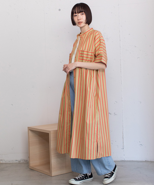 POU DOU DOU（プードゥドゥ）の「ストライプアウトポケットシャツワンピース（ワンピース・レディース・アイボリー/ベージュ/ブルー・M）」の15枚目の写真