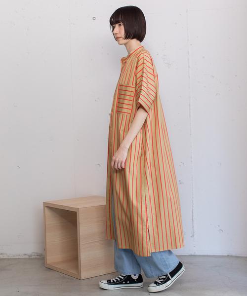 POU DOU DOU（プードゥドゥ）の「ストライプアウトポケットシャツワンピース（ワンピース・レディース・アイボリー/ベージュ/ブルー・M）」の13枚目の写真