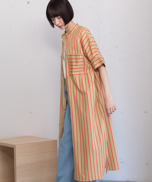 POU DOU DOU（プードゥドゥ）の「ストライプアウトポケットシャツワンピース（ワンピース・レディース・アイボリー/ベージュ/ブルー・M）」の11枚目の写真