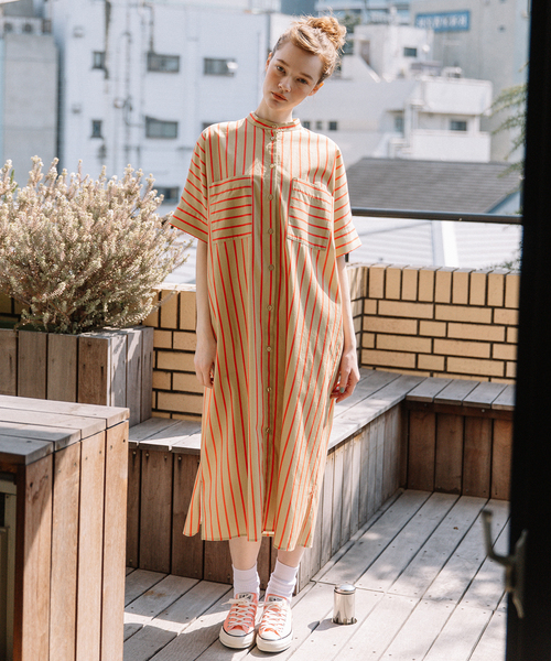 POU DOU DOU（プードゥドゥ）の「ストライプアウトポケットシャツワンピース（ワンピース・レディース・アイボリー/ベージュ/ブルー・M）」の7枚目の写真