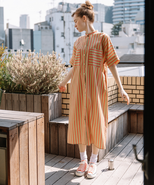 POU DOU DOU（プードゥドゥ）の「ストライプアウトポケットシャツワンピース（ワンピース・レディース・アイボリー/ベージュ/ブルー・M）」の6枚目の写真