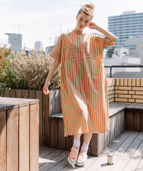 POU DOU DOU（プードゥドゥ）の「ストライプアウトポケットシャツワンピース（ワンピース・レディース・アイボリー/ベージュ/ブルー・M）」の5枚目の写真