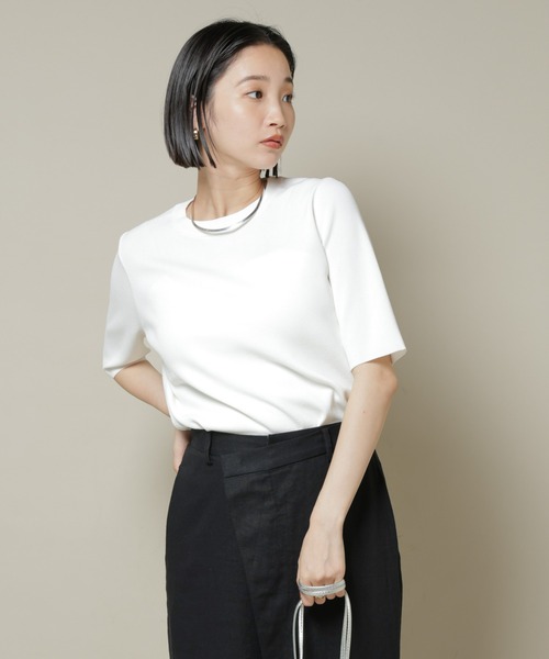 NANO universe（ナノユニバース）の「洗濯機洗い可UVカット接触冷感半袖ニット（ニット/セーター・レディース・ホワイト/ブラック/ブルー・FREE）」の9枚目の写真