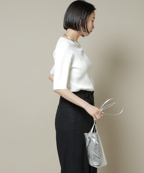 NANO universe（ナノユニバース）の「洗濯機洗い可UVカット接触冷感半袖ニット（ニット/セーター・レディース・ホワイト/ブラック/ブルー・FREE）」の10枚目の写真