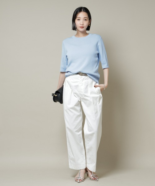 NANO universe（ナノユニバース）の「洗濯機洗い可UVカット接触冷感半袖ニット（ニット/セーター・レディース・ホワイト/ブラック/ブルー・FREE）」の19枚目の写真