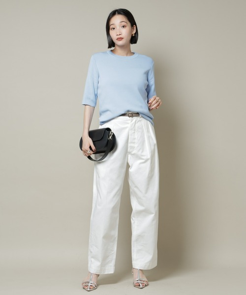 NANO universe（ナノユニバース）の「洗濯機洗い可UVカット接触冷感半袖ニット（ニット/セーター・レディース・ホワイト/ブラック/ブルー・FREE）」の22枚目の写真