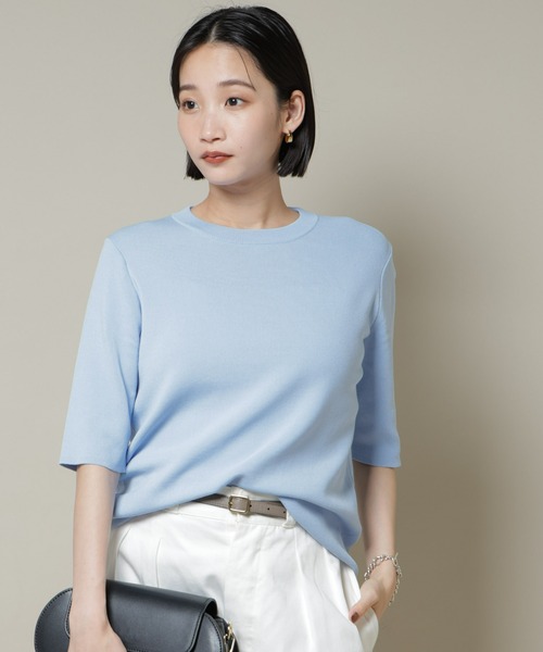 NANO universe（ナノユニバース）の「洗濯機洗い可UVカット接触冷感半袖ニット（ニット/セーター・レディース・ホワイト/ブラック/ブルー・FREE）」の16枚目の写真