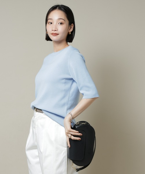 NANO universe（ナノユニバース）の「洗濯機洗い可UVカット接触冷感半袖ニット（ニット/セーター・レディース・ホワイト/ブラック/ブルー・FREE）」の17枚目の写真