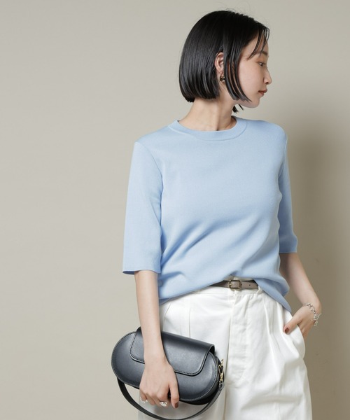 NANO universe（ナノユニバース）の「洗濯機洗い可UVカット接触冷感半袖ニット（ニット/セーター・レディース・ホワイト/ブラック/ブルー・FREE）」の18枚目の写真