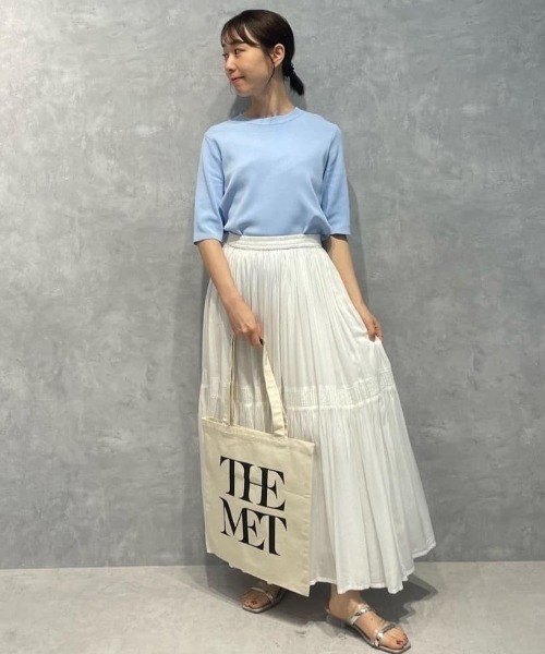 NANO universe（ナノユニバース）の「洗濯機洗い可UVカット接触冷感半袖ニット（ニット/セーター・レディース・ホワイト/ブラック/ブルー・FREE）」の4枚目の写真