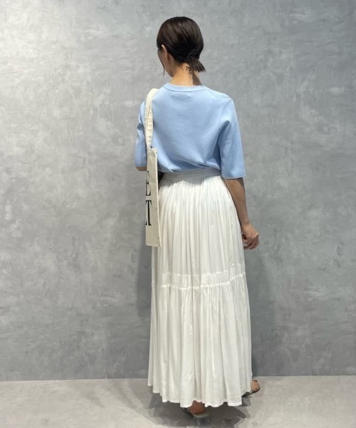 NANO universe（ナノユニバース）の「洗濯機洗い可UVカット接触冷感半袖ニット（ニット/セーター・レディース・ホワイト/ブラック/ブルー・FREE）」の6枚目の写真