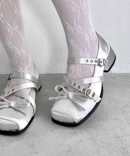 セール】クロスベルトクラッシュサテンバレエシューズ（パンプス