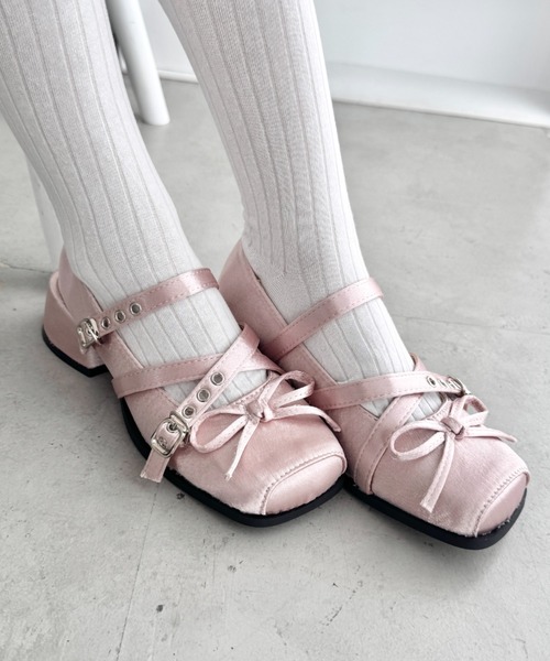 セール】クロスベルトクラッシュサテンバレエシューズ（パンプス