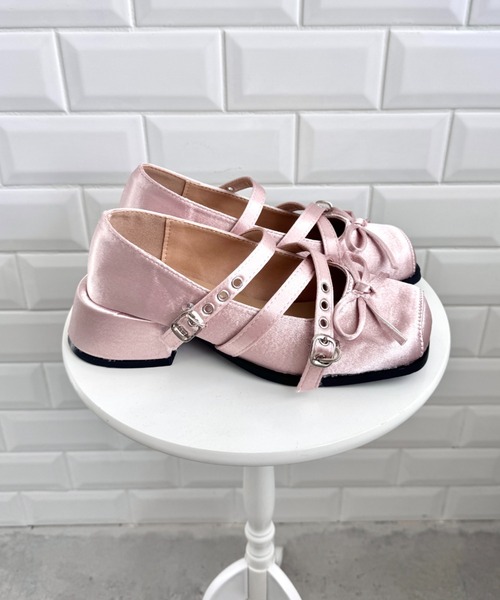 セール】クロスベルトクラッシュサテンバレエシューズ（パンプス