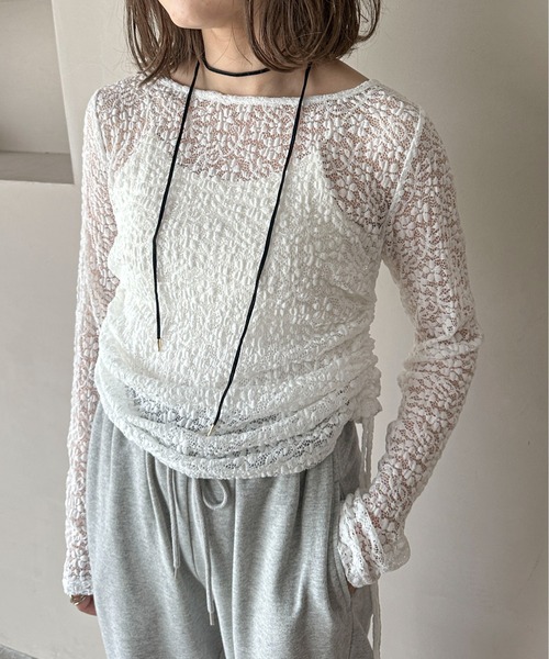 PILIT(ピリット)の「サイドドロストレーストップス(Tシャツ/カットソー・レディース・ブラック/オフホワイト・MEDIUM)」の5枚目の写真