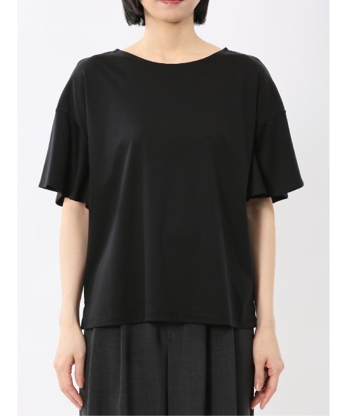 m.f.editorial（エムエフエディトリアル）の「【接触冷感 UVカット コットン100%】m.f.エディトリアル レディース ラッフルスリープ クルーTシャツ（Tシャツ/カットソー・レディース・ライトグレー/ホワイト/ブラック・MEDIUM/LARGE）」の9枚目の写真