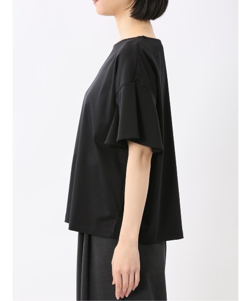 m.f.editorial（エムエフエディトリアル）の「【接触冷感 UVカット コットン100%】m.f.エディトリアル レディース ラッフルスリープ クルーTシャツ（Tシャツ/カットソー・レディース・ライトグレー/ホワイト/ブラック・MEDIUM/LARGE）」の10枚目の写真