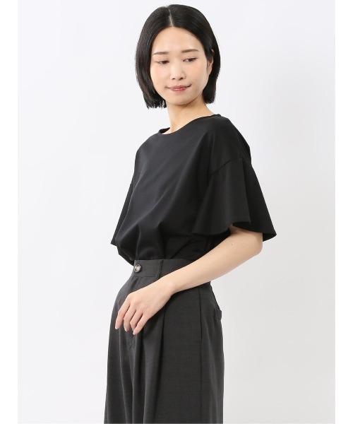 m.f.editorial（エムエフエディトリアル）の「【接触冷感 UVカット コットン100%】m.f.エディトリアル レディース ラッフルスリープ クルーTシャツ（Tシャツ/カットソー・レディース・ライトグレー/ホワイト/ブラック・MEDIUM/LARGE）」の14枚目の写真