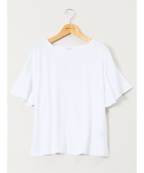 m.f.editorial（エムエフエディトリアル）の「【接触冷感 UVカット コットン100%】m.f.エディトリアル レディース ラッフルスリープ クルーTシャツ（Tシャツ/カットソー・レディース・ライトグレー/ホワイト/ブラック・MEDIUM/LARGE）」の19枚目の写真