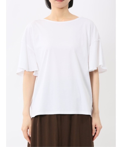 m.f.editorial（エムエフエディトリアル）の「【接触冷感 UVカット コットン100%】m.f.エディトリアル レディース ラッフルスリープ クルーTシャツ（Tシャツ/カットソー・レディース・ライトグレー/ホワイト/ブラック・MEDIUM/LARGE）」の22枚目の写真