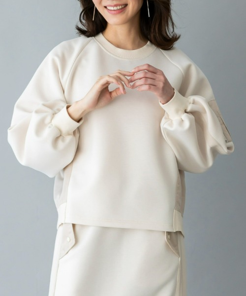 UNDOVE(アンドゥーブ)の「UNDOVE【SMART ECO JERSEY】異素材切替プルオーバー (トレーナー/スエット/リブ使い/ポケット付/防シワ/ストレッチ/イージーケア/UV/ウォッシャブル)(Tシャツ/カットソー・レディース・アイボリー系/ブラック・MEDIUM/LARGE/X-LARGE)」の16枚目の写真