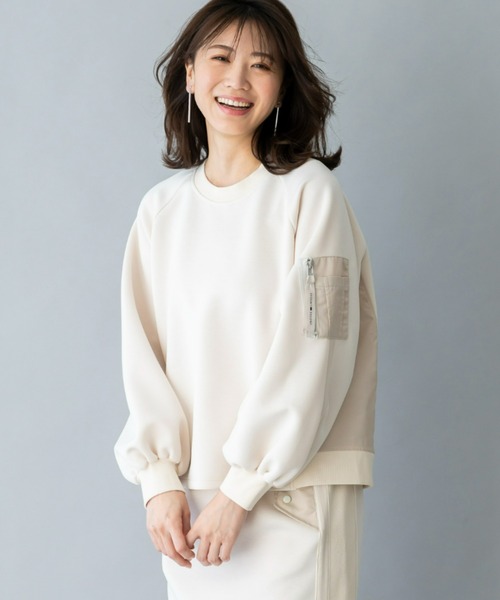 UNDOVE(アンドゥーブ)の「UNDOVE【SMART ECO JERSEY】異素材切替プルオーバー (トレーナー/スエット/リブ使い/ポケット付/防シワ/ストレッチ/イージーケア/UV/ウォッシャブル)(Tシャツ/カットソー・レディース・アイボリー系/ブラック・MEDIUM/LARGE/X-LARGE)」の19枚目の写真