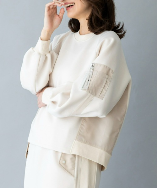 UNDOVE(アンドゥーブ)の「UNDOVE【SMART ECO JERSEY】異素材切替プルオーバー (トレーナー/スエット/リブ使い/ポケット付/防シワ/ストレッチ/イージーケア/UV/ウォッシャブル)(Tシャツ/カットソー・レディース・アイボリー系/ブラック・MEDIUM/LARGE/X-LARGE)」の20枚目の写真