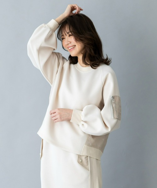 UNDOVE(アンドゥーブ)の「UNDOVE【SMART ECO JERSEY】異素材切替プルオーバー (トレーナー/スエット/リブ使い/ポケット付/防シワ/ストレッチ/イージーケア/UV/ウォッシャブル)(Tシャツ/カットソー・レディース・アイボリー系/ブラック・MEDIUM/LARGE/X-LARGE)」の18枚目の写真