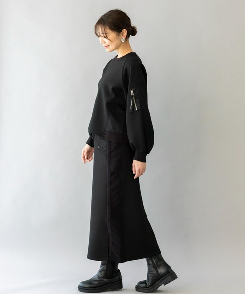 UNDOVE(アンドゥーブ)の「UNDOVE【SMART ECO JERSEY】異素材切替プルオーバー (トレーナー/スエット/リブ使い/ポケット付/防シワ/ストレッチ/イージーケア/UV/ウォッシャブル)(Tシャツ/カットソー・レディース・アイボリー系/ブラック・MEDIUM/LARGE/X-LARGE)」の8枚目の写真