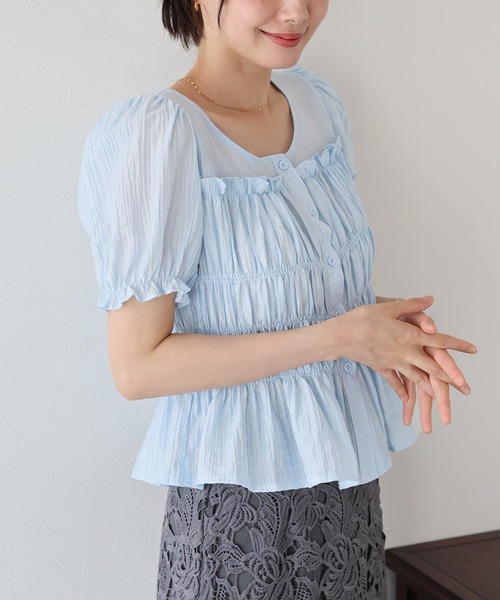 BLUEEAST(ブルーイースト)の「ギャザーペプラムシアーブラウス(シャツ/ブラウス・レディース・アイボリー/ブラック/ブルー/ミント・MEDIUM)」の10枚目の写真