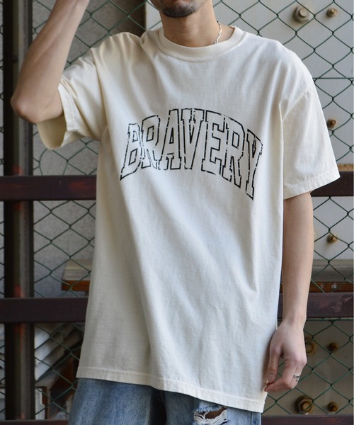 DOUBLE STEAL(ダブルスティール)の「BRAVERYピグメントアーチロゴTシャツ(Tシャツ/カットソー・メンズ・スミクロ/バーガンディー/アイボリー・MEDIUM/LARGE)」の6枚目の写真