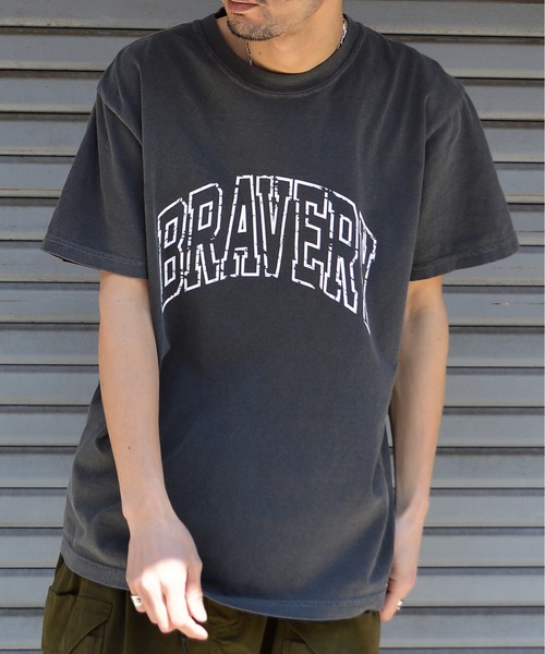 DOUBLE STEAL(ダブルスティール)の「BRAVERYピグメントアーチロゴTシャツ(Tシャツ/カットソー・メンズ・スミクロ/バーガンディー/アイボリー・MEDIUM/LARGE)」の12枚目の写真