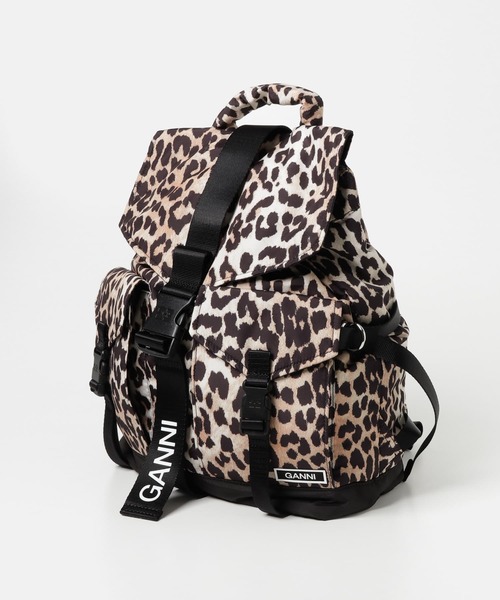 GANNI　Recycled Tech Backpack 　レオパード 美品 GANNI Recycled Tech Backpack P（バックパック/リュック