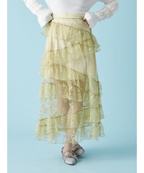 FURFUR（ファーファー）の「ティアードレーススカート（スカート・レディース・ライム/ホワイト/ブラック・F）」の3枚目の写真