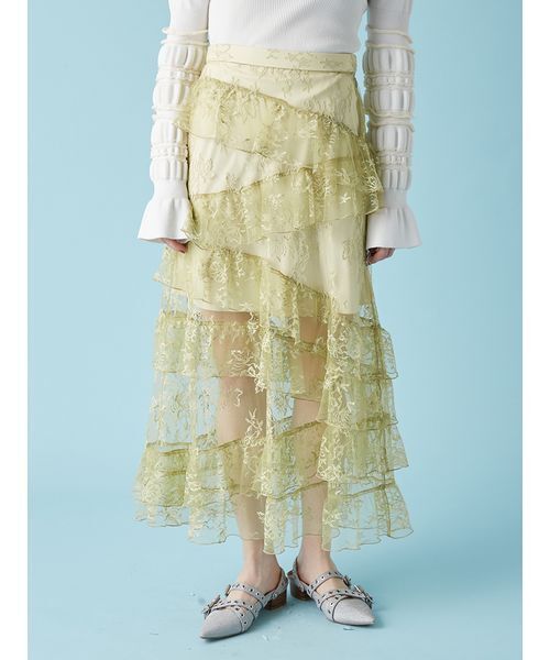 FURFUR（ファーファー）の「ティアードレーススカート（スカート・レディース・ライム/ホワイト/ブラック・F）」の14枚目の写真