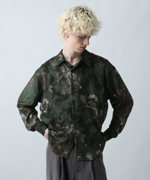 新品　HARE フラワーシアー柄シャツ　05 S フラワージャガードシアーシャツLS(HARE)（シャツ/ブラウス
